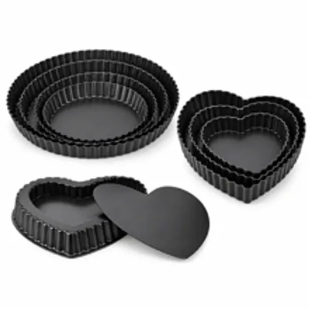 Heart / Round Non-Stick Carbon Steel Fluted Tart Pan with Removable