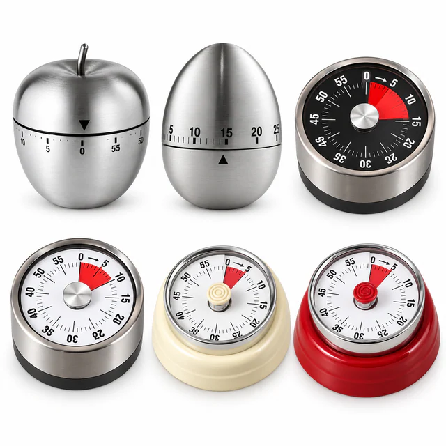 Stianless Steel Mechanical Kitchen Timer, Plastic + Stainless Steel