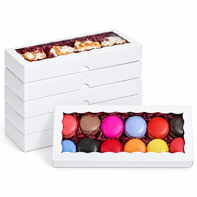 Macaron & Pastry Window Boxes, Coated Paper + PP