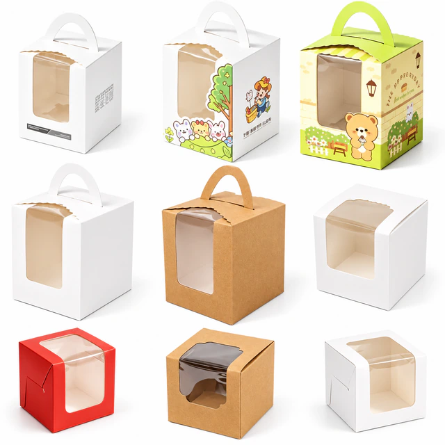 Window CupCake Box, Coated Paper + PP