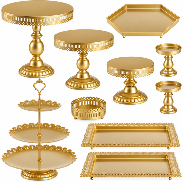 Gold Cake Stand & Dessert Tray Set, Iron