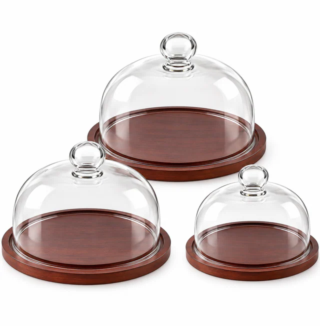 Glass Cake Dome with Wooden Base, Wood + Glass