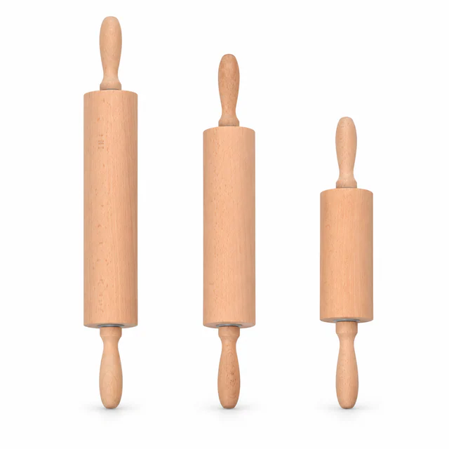 Uncoated Beech Wood Rolling Pins with Handles, Wood + Silicone